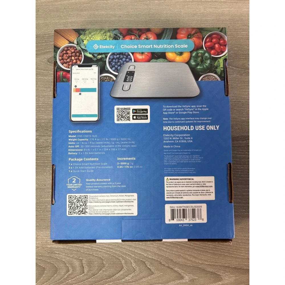Etekcity Choice Smart Nutrition Scale Bluetooth‎ Food Scale VeSync App